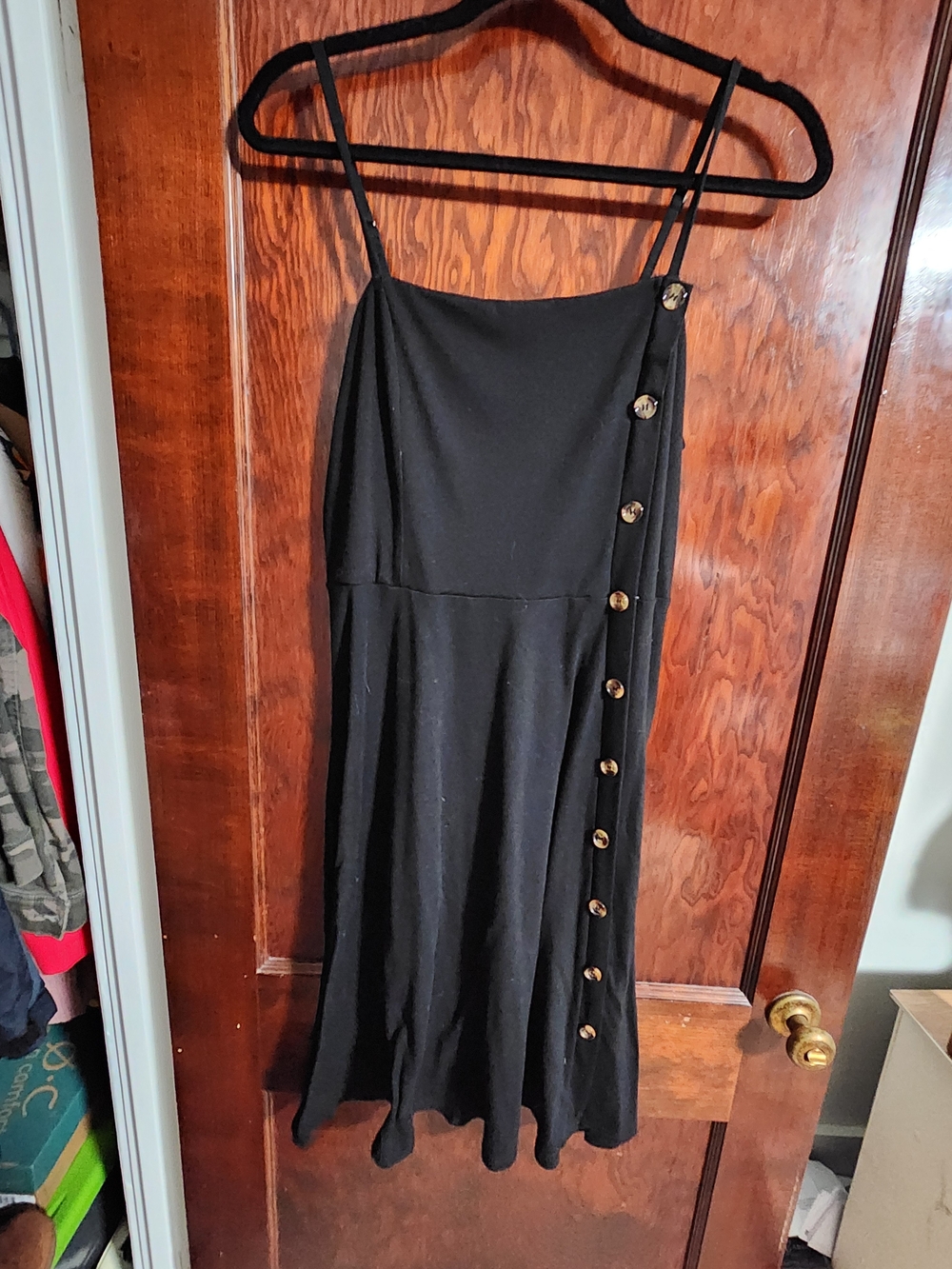 NWOT Liyinxi Black Side Button A-Line Midi Dress - Size Large